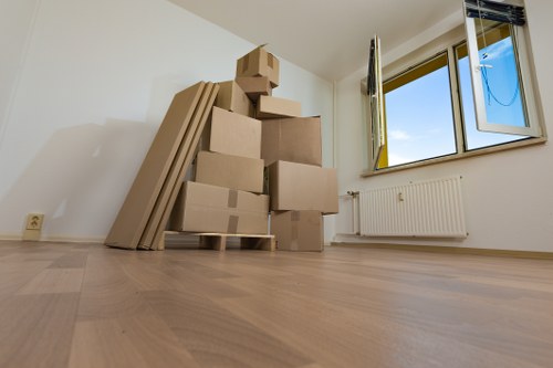 Packed boxes prepared for removals in Brent